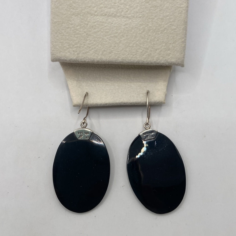 Robert Manse Sterling Silver 18K Abalone Mother of Pearl Earrings 2 1/4”L - Picture 7 of 13